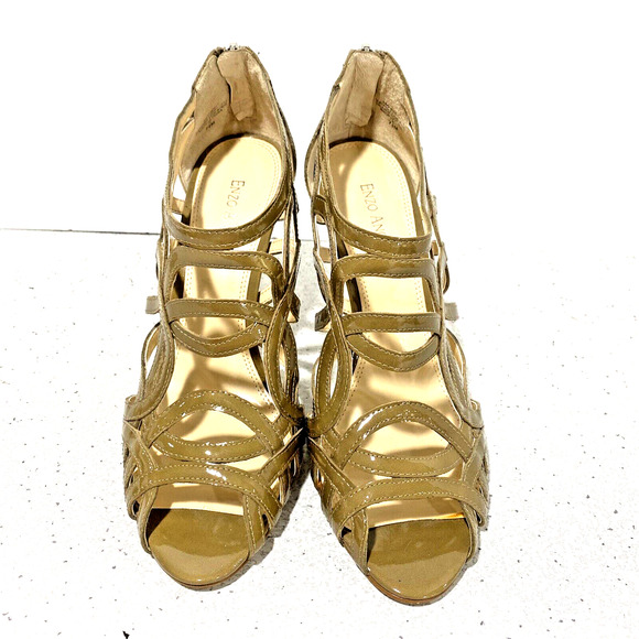 Enzo Angiolini Corbett Sandal Nude Patent Leather Strappy Stiletto Back Zip 7.5M - Picture 11 of 11